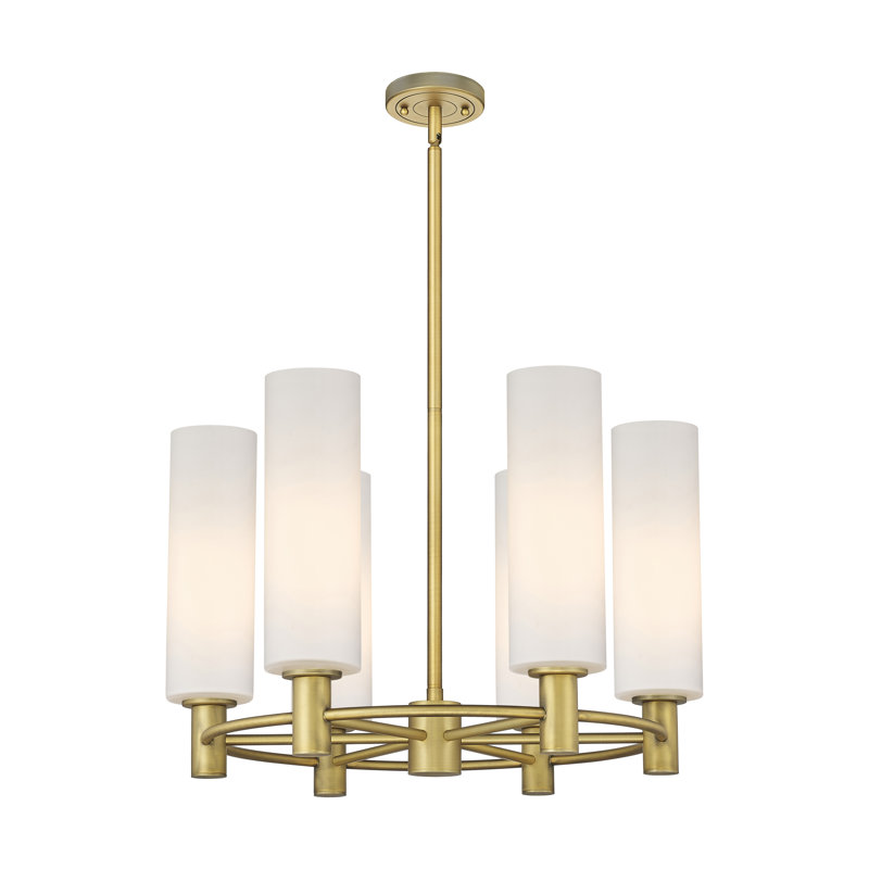 Lustre suspendu 6 lumières Crown Point, Laiton brossé, Blanc mat