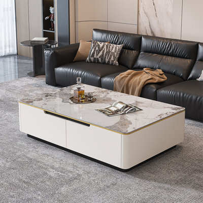 Modern rectangular stone slab coffee table