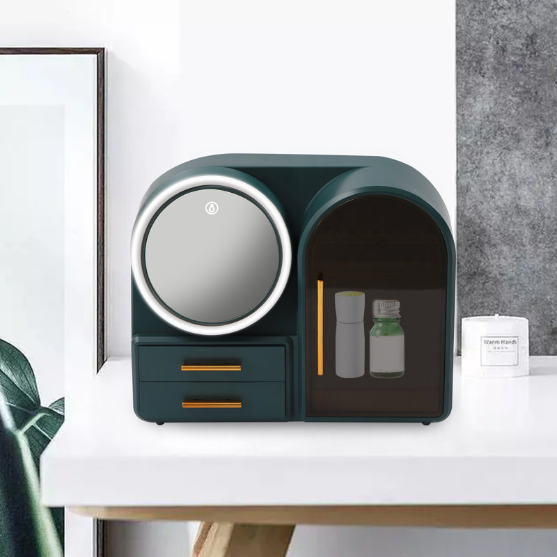 Organisateur de maquillage avec lumière DEL et miroir, Vert