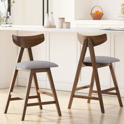De 2 tabourets de comptoir rembourrés gris foncé - Tabouret à pieds en bois d'hévéa (2) rembourré, stable