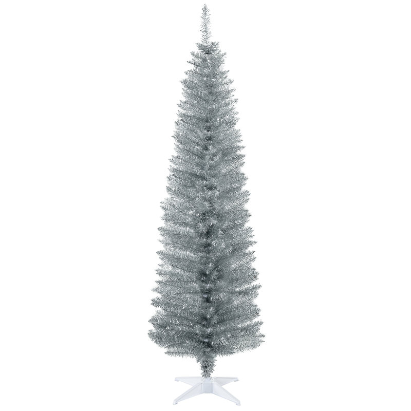 Arbre de Noël artificiel 6 pi avec arbre de Noël mince 6 pi avec 390 branches réalistes et base en plastique, H 6 pi, Blanc
