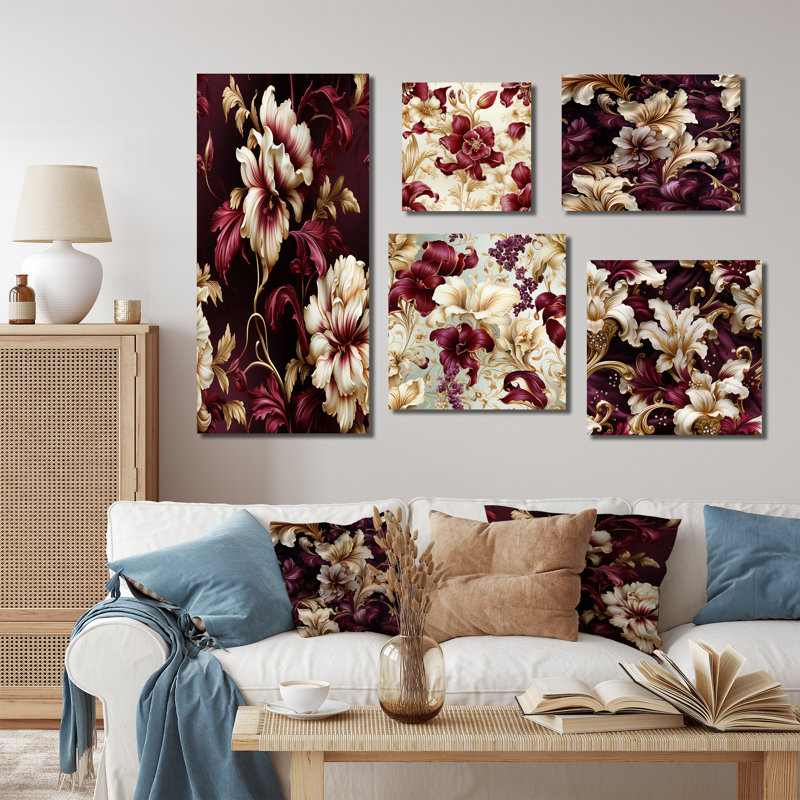 Maldon - ensemble d'art mural en toile florale sur 5, Toile tendue