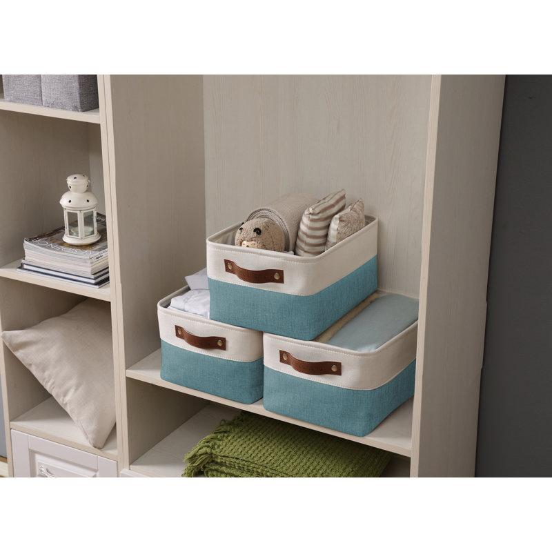 Fabric Storage Bins Collapsible Storage Baskets w/Handles | Spacious Closet Organizers 22073, Green/White