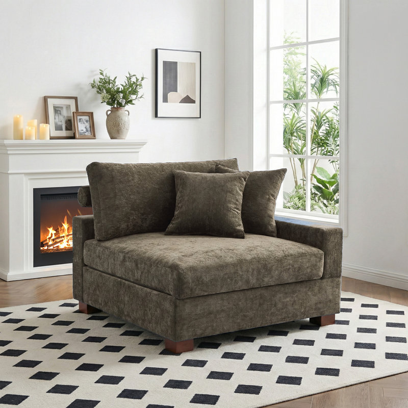 Milbrey Upholstered Corduroy Armchair with Pillow Back and Solid Wood Legs, Corduroy, Magenta