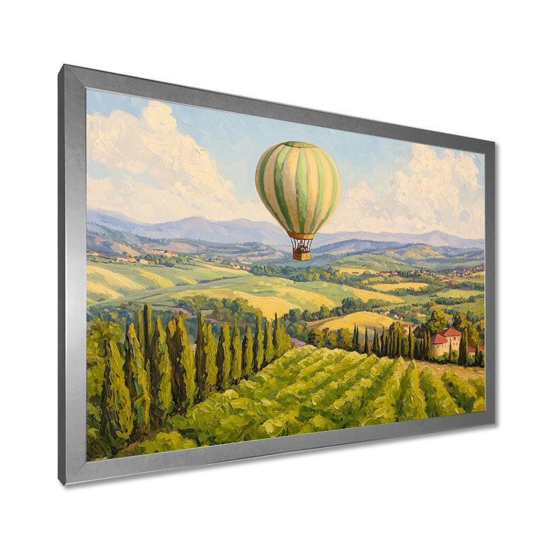 Montgolfière au-dessus de la vallée en Italie II - montgolfière, H 34 po x l 44 po, Argent argent