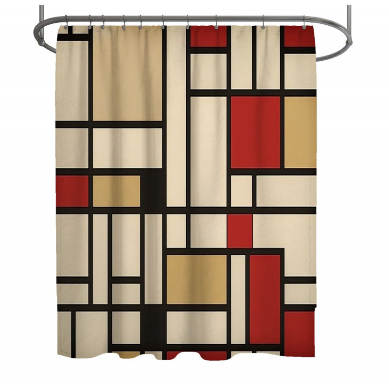 Rideau de douche Mondrian - décor de salle de bain moderne, H 73 po x l 70 po