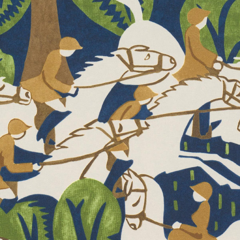 Schumacher X The New Yorker Margaret Schloeman's Fox Chase Wallpaper, Navy/Green