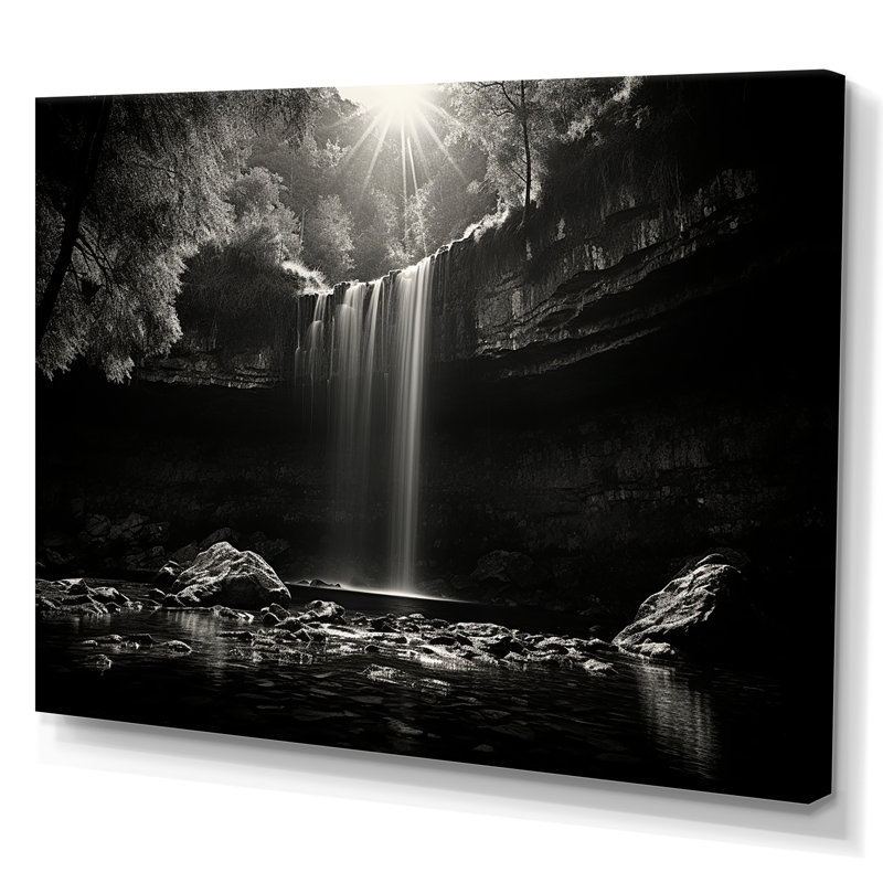Cascade, paysage de falaise I, H 16 po x l 32 po x P 1 po, Toile tendue