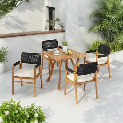 Outdoor 5 Pieces Rustic Patio Acacia Bistro Set With Cushions