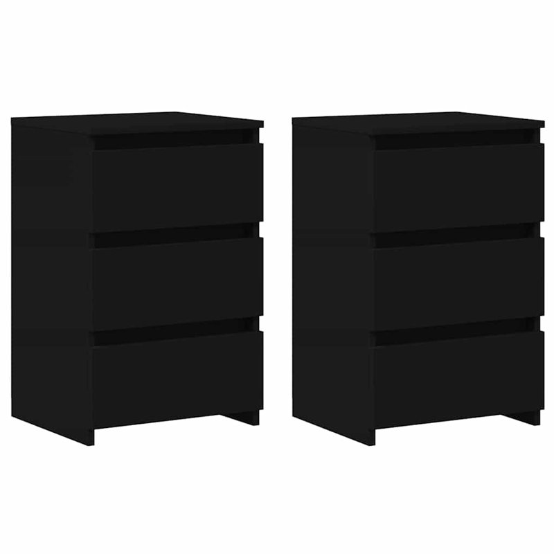 vidaXL Bed Cabinet Engineered Wood 15.7x13.8x24.6 in, Black, Set of 2