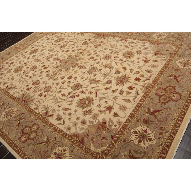 Tapis beige / rouge en laine noué à la main de conception unique 9 pi 2 po x 11 pi 11 po Talhah