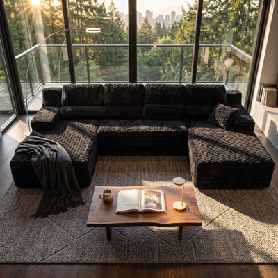 Canapé modulaire en forme de U de 137,8 po de largeur - mousse texturée haute densité, tissu texturé