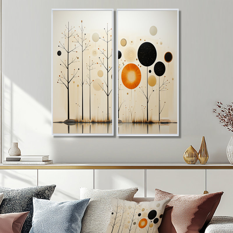 Art mural sur toile beige orange, Mid Century Minimalist Oasis, 20" H x 24" W, Impression encadrée flottante, White