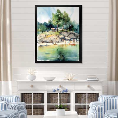 " Golden Sunset Over Mountain Lake Watercolor "
