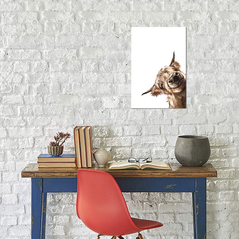 Sneaky Highland Cow by Big Nose Work - Print on Canvas, No Frame, 20.32 cm H x 30.48 cm W