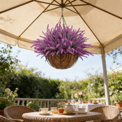 16 Bundles Artificial Lavender Outdoor Flowers Fake Plastic  Flower Outside UV Resistant for Home Kitchen Wedding Indoor Outdoor Decor,Without Basket
