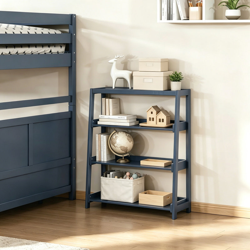 Bibliothèque moderne moderne, 3 tablettes, finition bleue élégante, présentoir en bois, 1 pièce, Marine