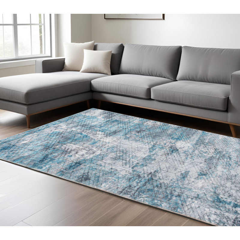 Tapis de couloir bleu abstrait gris, Rectangle 6 pi x 9 pi