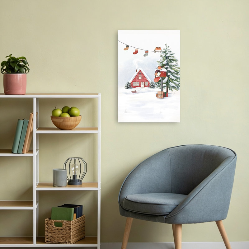 Cozy Christmas Home Abstract Pine Tree Bird Landscape Nature Wall Art Print 1 Piece Wrapped Canvas Wall Art