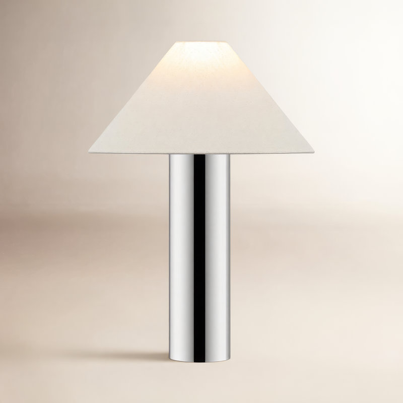 Cheri 20.5 Inch Chrome/White Metal Table Lamp, Oatmeal