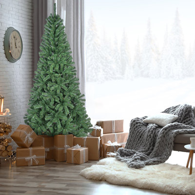 Arbre de Noël artificiel 7 pi avec 774 pointes en PVC, structure à charnières et support en métal - Arbre de Noël complet pour la décoration de bureau, d'appartement ou de fête