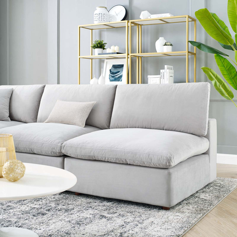 Commix Down Filled Overstuffed Velvet 5-Piece Sectional Sofa, Light Gray