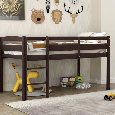 Lit simple mezzanine en bois avec structure en pin massif pour une utilisation durable, maximise l'espace de la chambre à coucher, garde-corps, s'adapte à la base du matelas, qualité, chambres à coucher compactes
