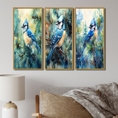 Geai bleu parmi les pins I - Collection de reproductions de toiles d'oiseaux