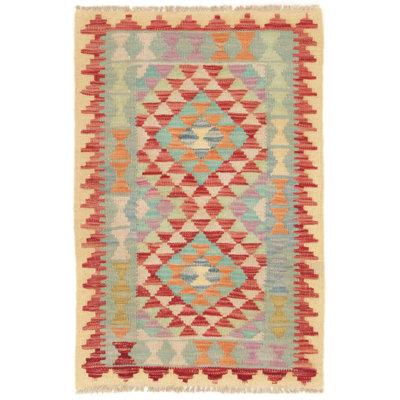 Rectangle 60 cm x 90 cm Geometric Wool Hand Woven Kilim Area Rug