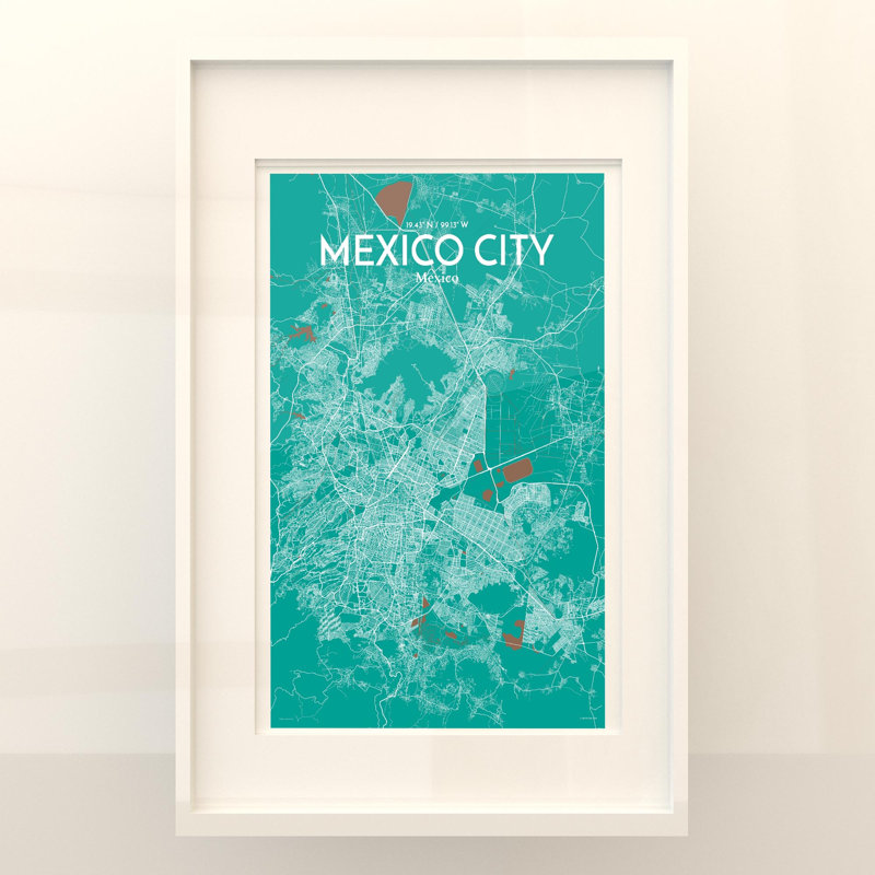 «Mexico City Map», impression, H 17 po x l 11 po, Vert / brun