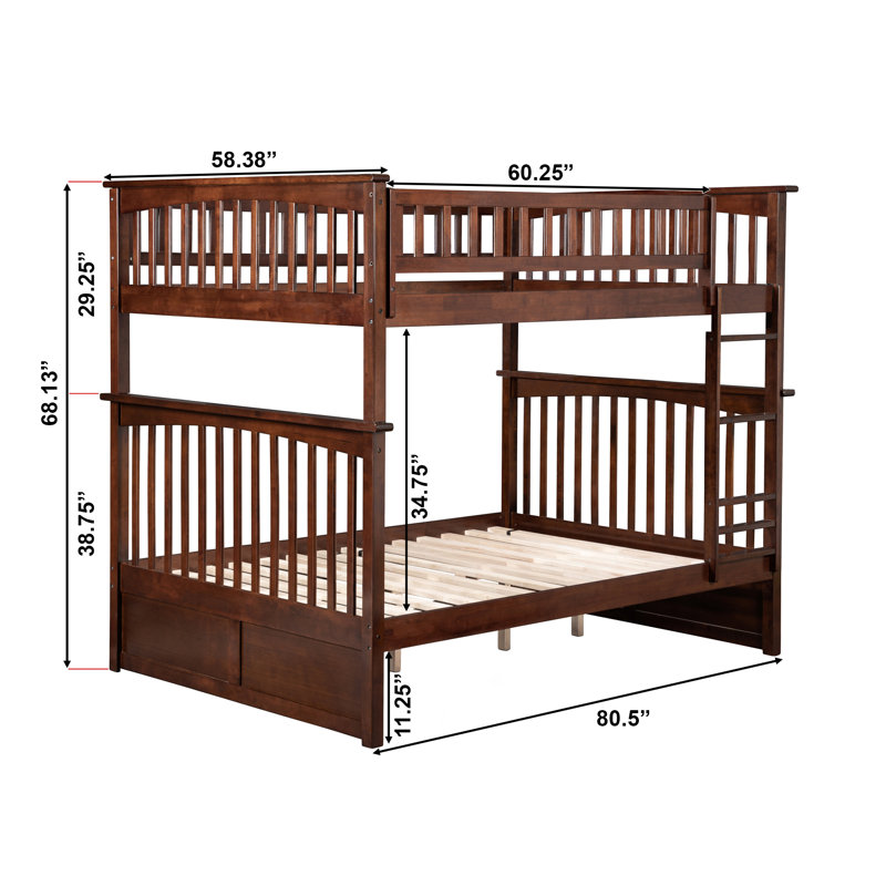 Flinn Solid Wood Bunk Bed , Full over Full, Walnut