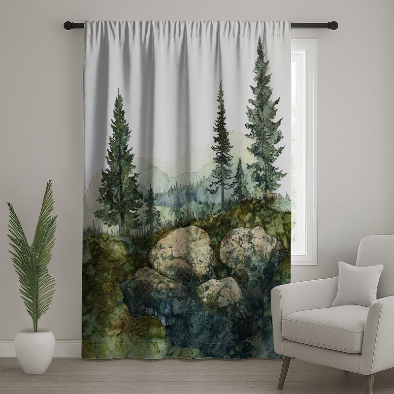 Mountain Forest Landscape Window Curtains, Nature Sheer & Blockout Curtains - 1 Panel, 50" x 80" - 1 Panel, Sheer