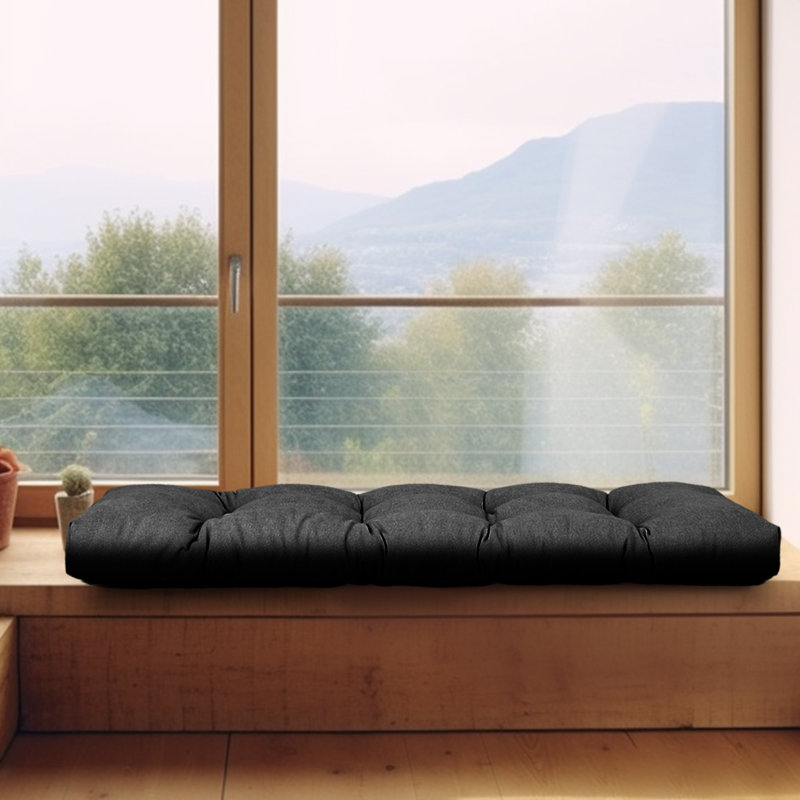 Bench Cushion, Non-Slip Tufted Bench Cushion, 30" x 14", Black