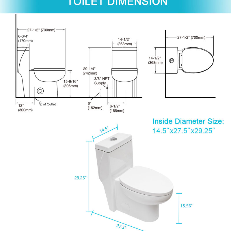 Toilette en céramique blanche avec double chasse et hauteur confortable - Siège ergonomique pour salle de bain