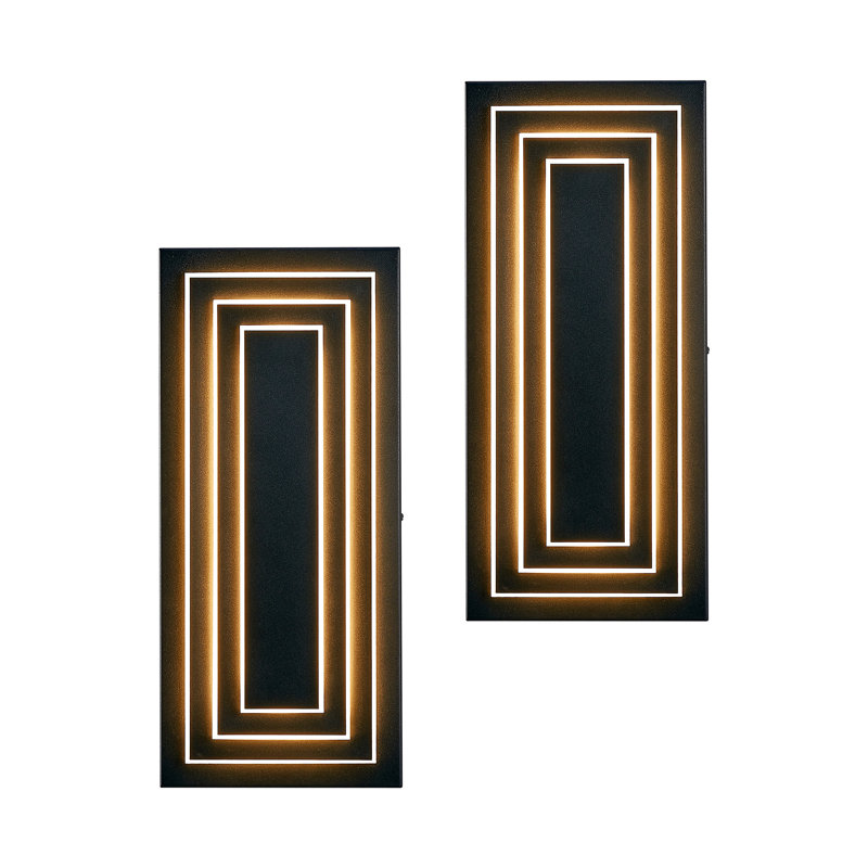 Ensemble de 2 appliques murales d'extérieur modernes à DEL 15,7 po | Appliques d'extérieur noires 24 W, luminaires en acrylique imperméables.