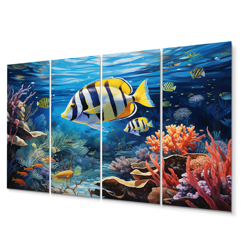 Ensemble de 4 décorations murales 4 eaux turquoise I Caraibe