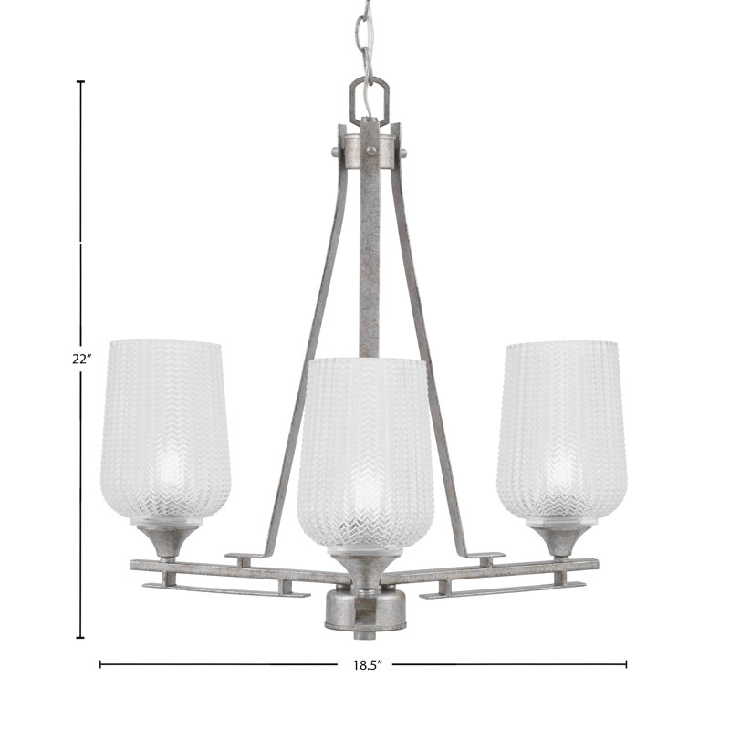 Lustre 3 lumières Uptowne illustré en finition argent vieilli avec verre texturé transparent de 5 po