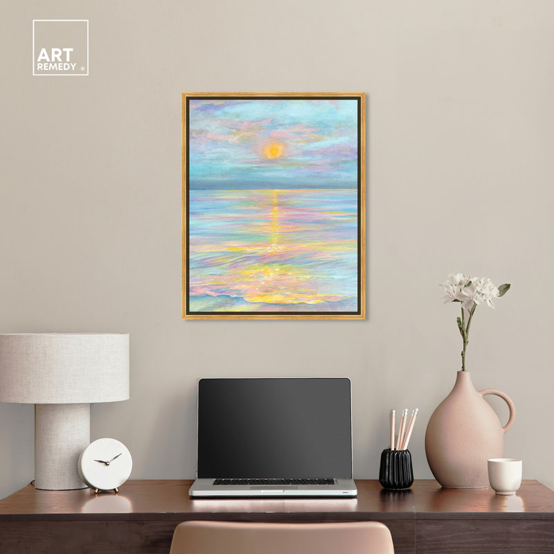 Wonderful Sunset Abstract Canvas Art with Gold Floater Frame