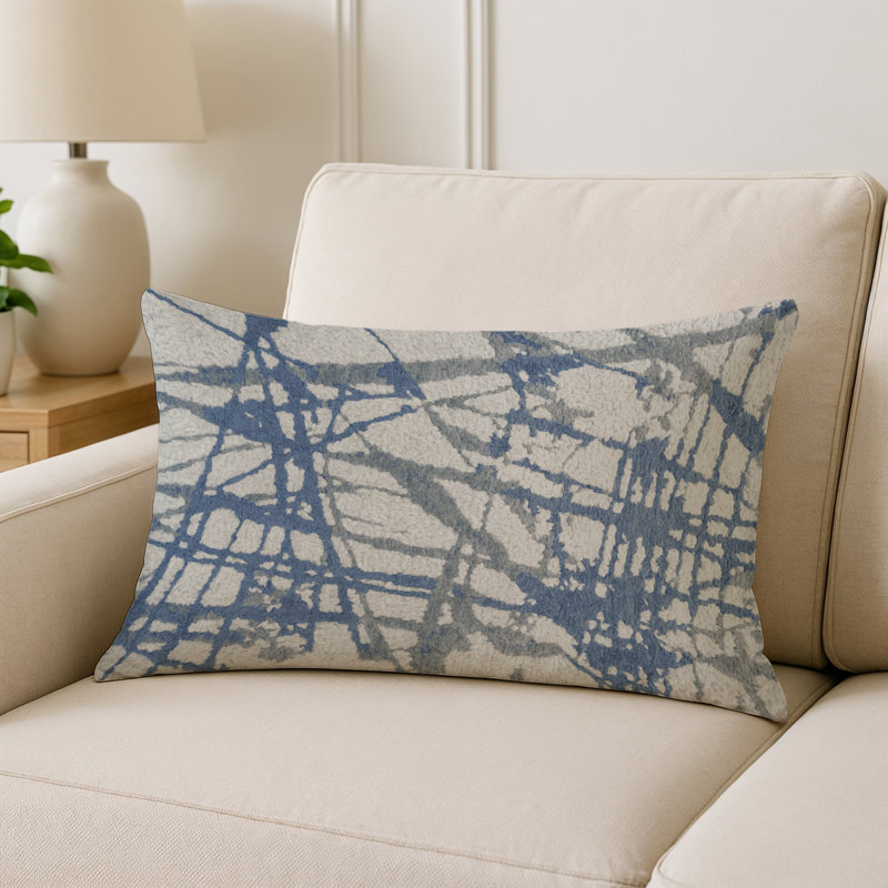 Coussin décoratif intérieur et extérieur Modern, Gris clair / abstrait bleu, Rectangle H 20 po x l 14 po