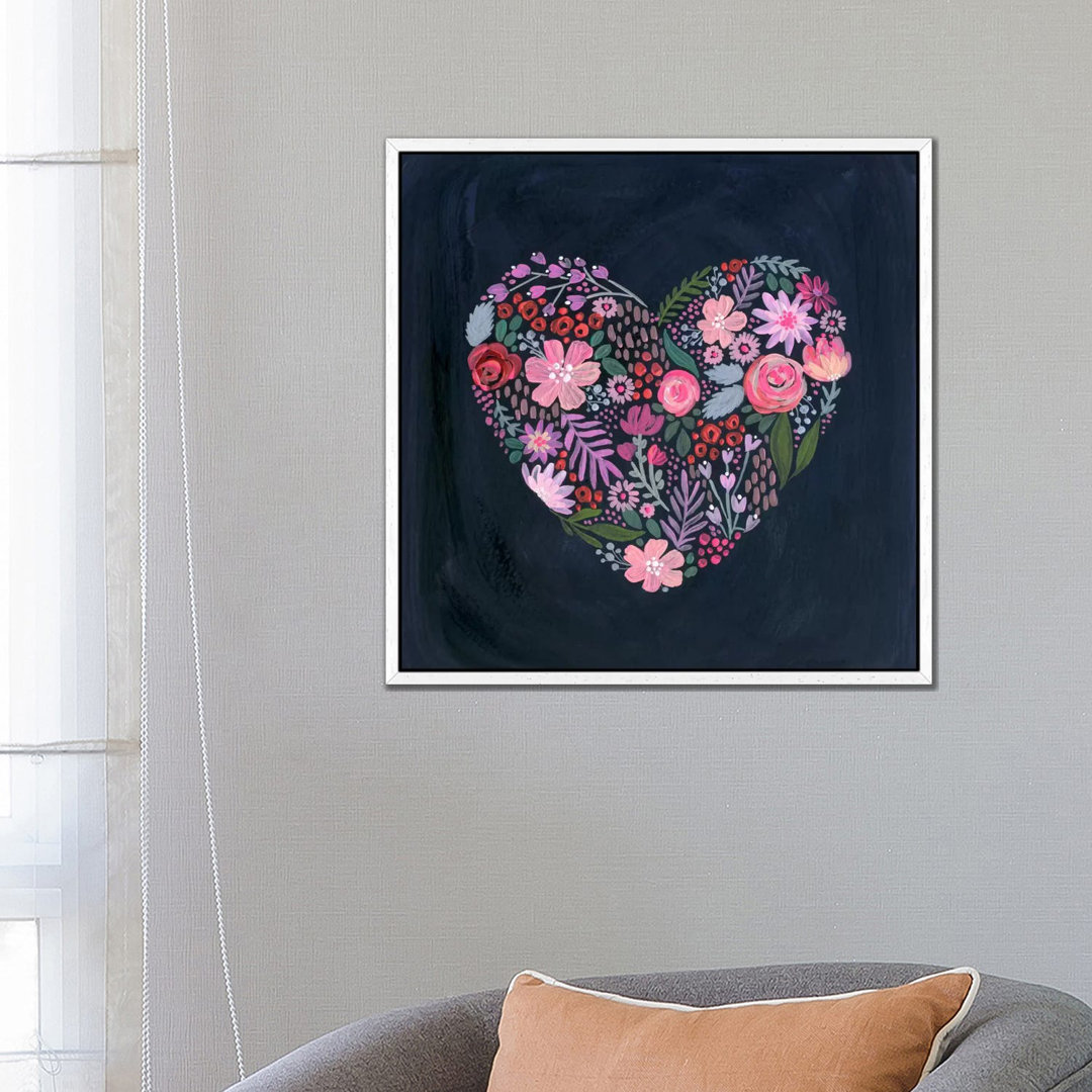 Floral Heart On Navy von Stephanie Corfee - Gallery-Wrapped Canvas Giclée on Canvas