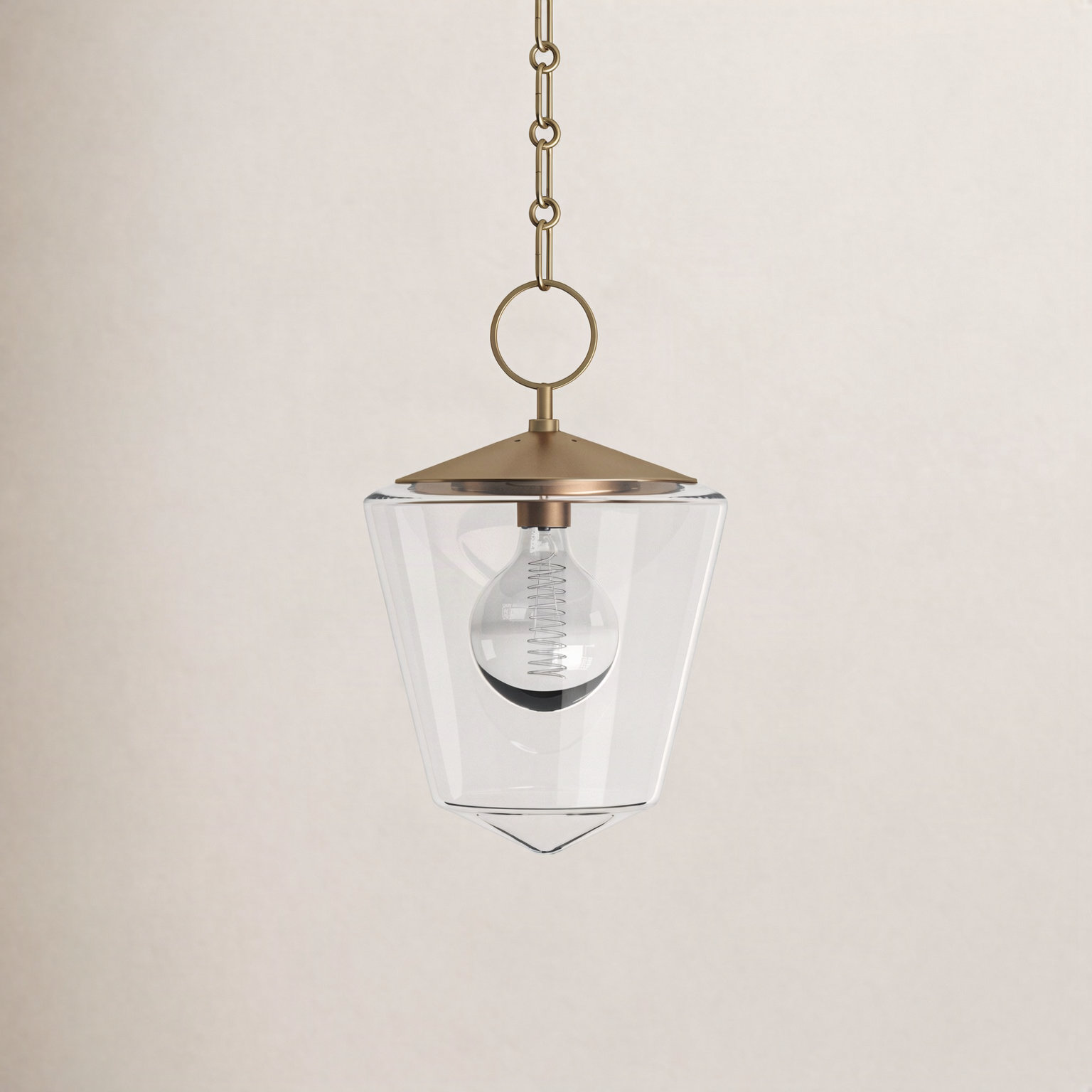 Massey Single Light Glass Pendant, Aged Brass
