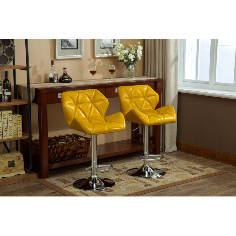 Tabourets de bar contemporain à hauteur réglable touffetés, Jaune
