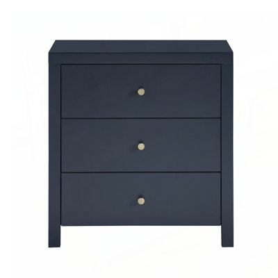 Table de chevet 3 tiroirs avec rangement spacieux et boutons modernes en or brossé, parfait pour les chambres à coucher organisées