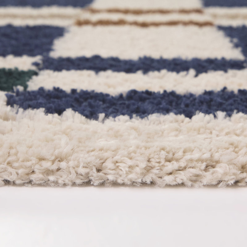 Tapis bleu marine / orange à carreaux Dorolice, Rectangle 5 pi 3 po x 7 pi