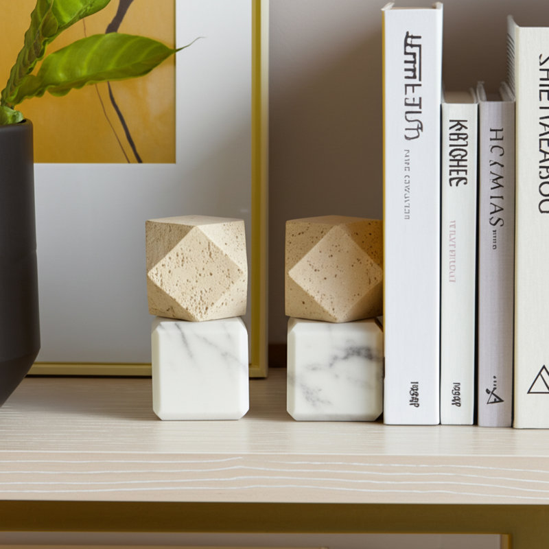 Ensemble de 2 serre-livres en marbre de 6 po avec orbe hexagonal, Noir