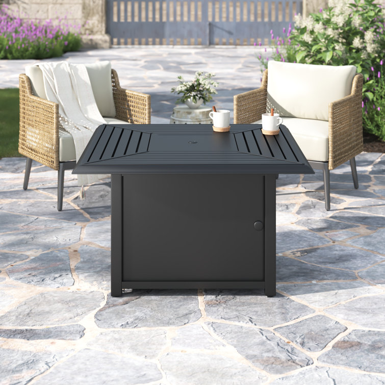 Elijah Square Steel Propane Smokeless Fire Pit Table with Hidden Fuel Tank