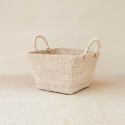 Natural Tapered Square Tabletop Basket with Handles