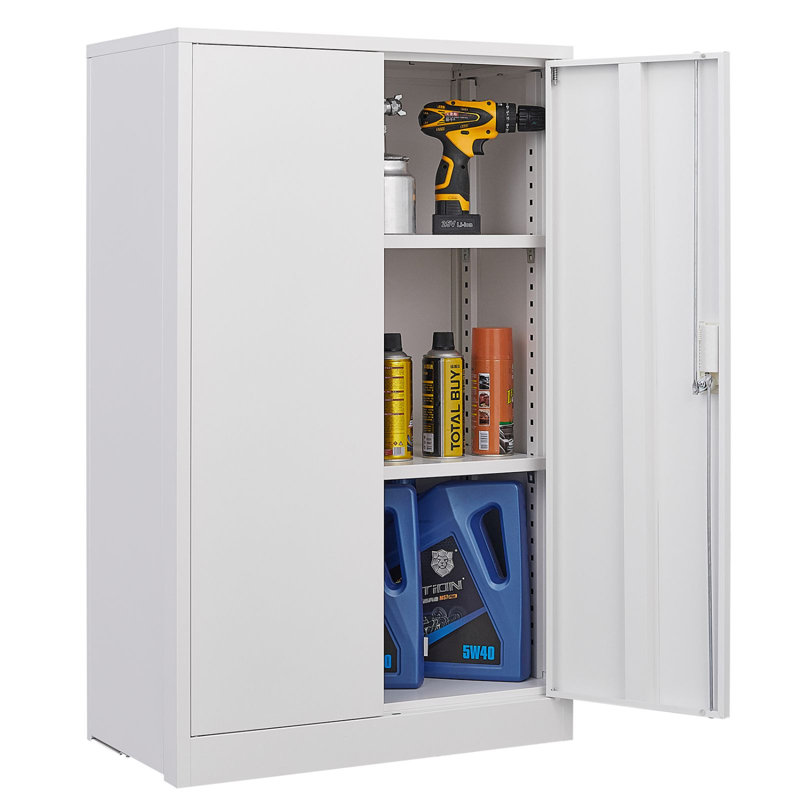 Armoire de rangement en métal avec 2 portes verrouillables et 2 tablettes réglables, Blanc