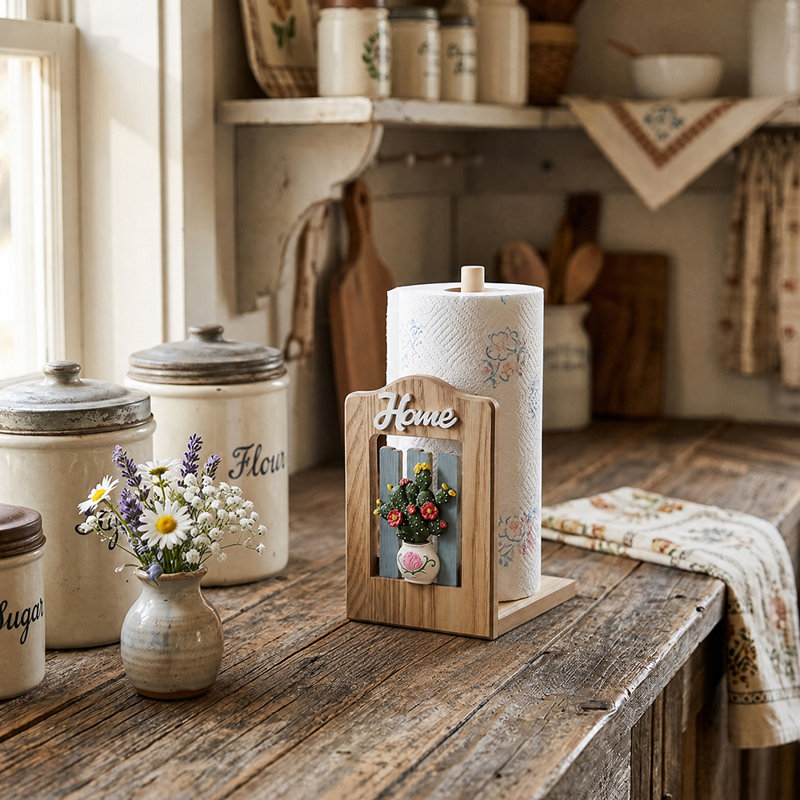 Porte-essuie-tout en bois Farmhouse, Cactus