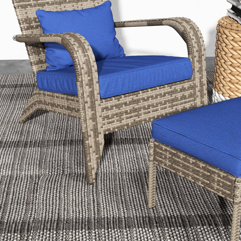 Chaise bleu foncé avec grand siège d'extérieur pour terrasse, cour, cour avant, jardin, patio, haut dossier et confortable en bleu